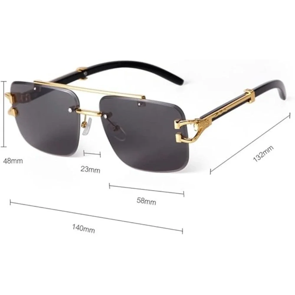 Gradient Blue Lenses Men Rimless Square Sunglasses Formal Hip Hop Music Festival